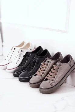 Damskie Skórzane Trampki BIG STAR II274003 Grafitowe