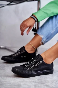 Damskie Skórzane Trampki Big Star KK274106 Czarne