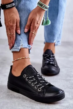 Damskie Skórzane Trampki Big Star KK274106 Czarne