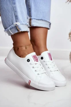 Damskie Skórzane Trampki Big Star GG274005 Biało-Czerwone