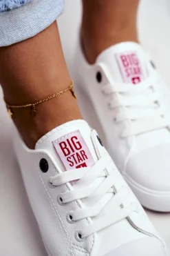 Damskie Skórzane Trampki Big Star GG274005 Biało-Czerwone