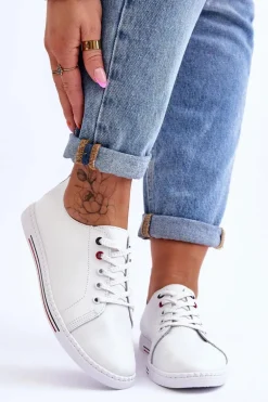 Damskie Skórzane Trampki Białe S.Barski LR268R