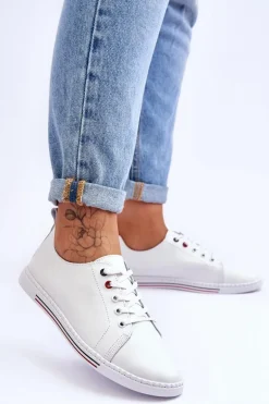 Damskie Skórzane Trampki Białe S.Barski LR268R
