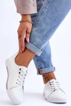 Damskie Skórzane Trampki Białe S.Barski LR268R