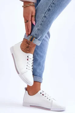 Damskie Skórzane Trampki Białe S.Barski LR268R