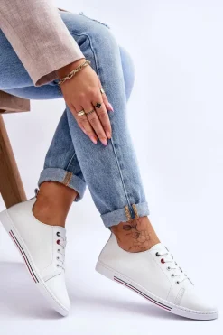 Damskie Skórzane Trampki Białe S.Barski LR268R