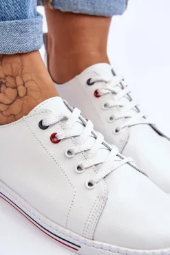 Damskie Skórzane Trampki Białe S.Barski LR268R