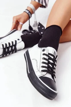 Damskie Skórzane Trampki BIG STAR HH274147 Biało-Czarne