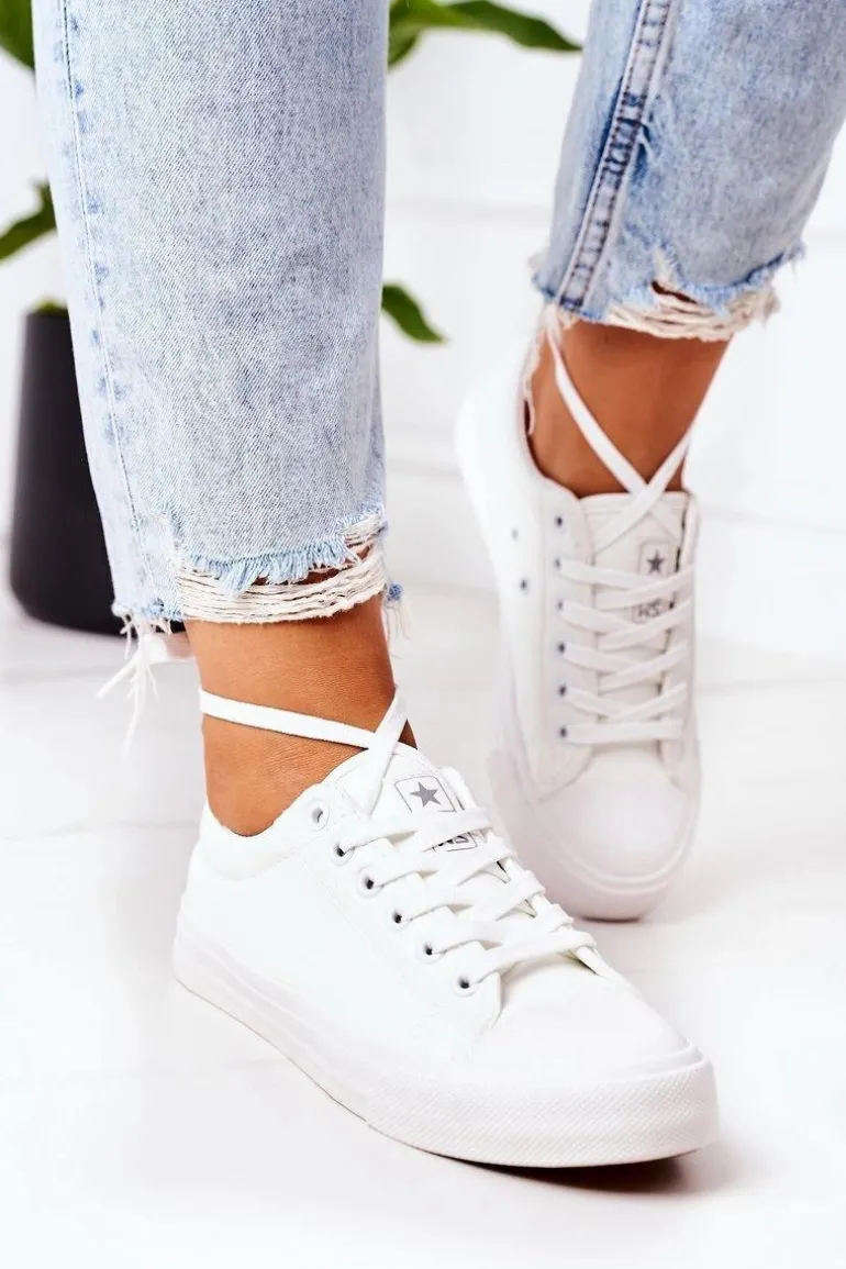 Damskie Skórzane Trampki Białe Mega