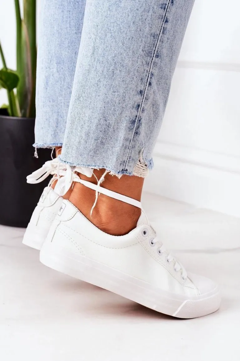 Damskie Skórzane Trampki Białe Mega