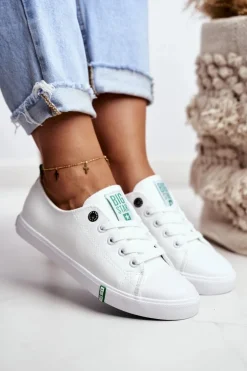 Damskie Skórzane Trampki Big Star GG274006 Biało-Zielone