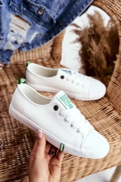 Damskie Skórzane Trampki Big Star GG274006 Biało-Zielone