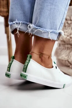 Damskie Skórzane Trampki Big Star GG274006 Biało-Zielone