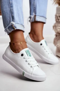 Damskie Skórzane Trampki Big Star GG274006 Biało-Zielone