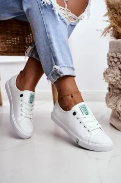 Damskie Skórzane Trampki Big Star GG274006 Biało-Zielone