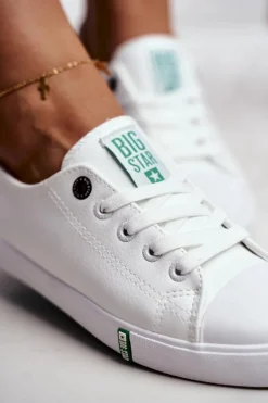 Damskie Skórzane Trampki Big Star GG274006 Biało-Zielone