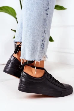 Damskie Skórzane Trampki Czarne Mega