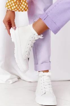 Damskie Skórzane Trampki Na Dużej Podeszwie Białe Trissy