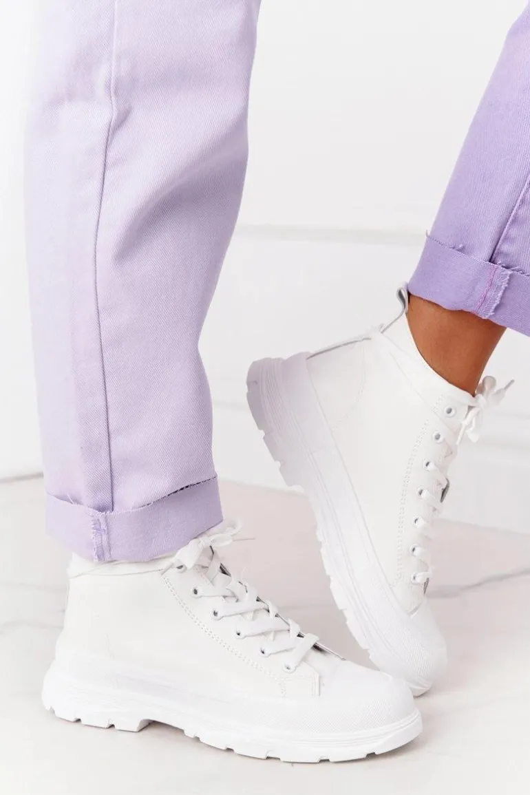 Damskie Skórzane Trampki Na Dużej Podeszwie Białe Trissy