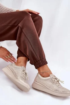 Damskie Skórzane Trampki Sportowe Buty Złote Brumia