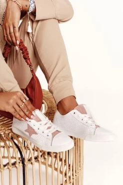 Damskie Skórzane Trampki Z Gwiazdą BIG STAR DD274691 Biało-Różowe