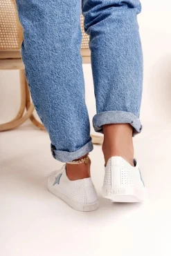 Damskie Skórzane Trampki Z Gwiazdą BIG STAR DD274692 Biało-Niebieskie