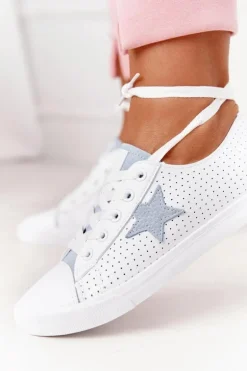 Damskie Skórzane Trampki Z Gwiazdą BIG STAR DD274692 Biało-Niebieskie
