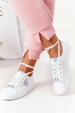 Damskie Skórzane Trampki Z Gwiazdą BIG STAR DD274692 Biało-Niebieskie