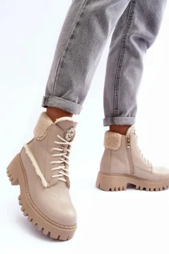 Damskie Skórzane Trapery Botki Beżowe Lemar Vergo