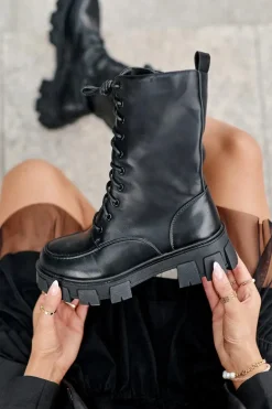 Damskie Skórzane Trapery Botki Na Suwak Czarne Igorfa