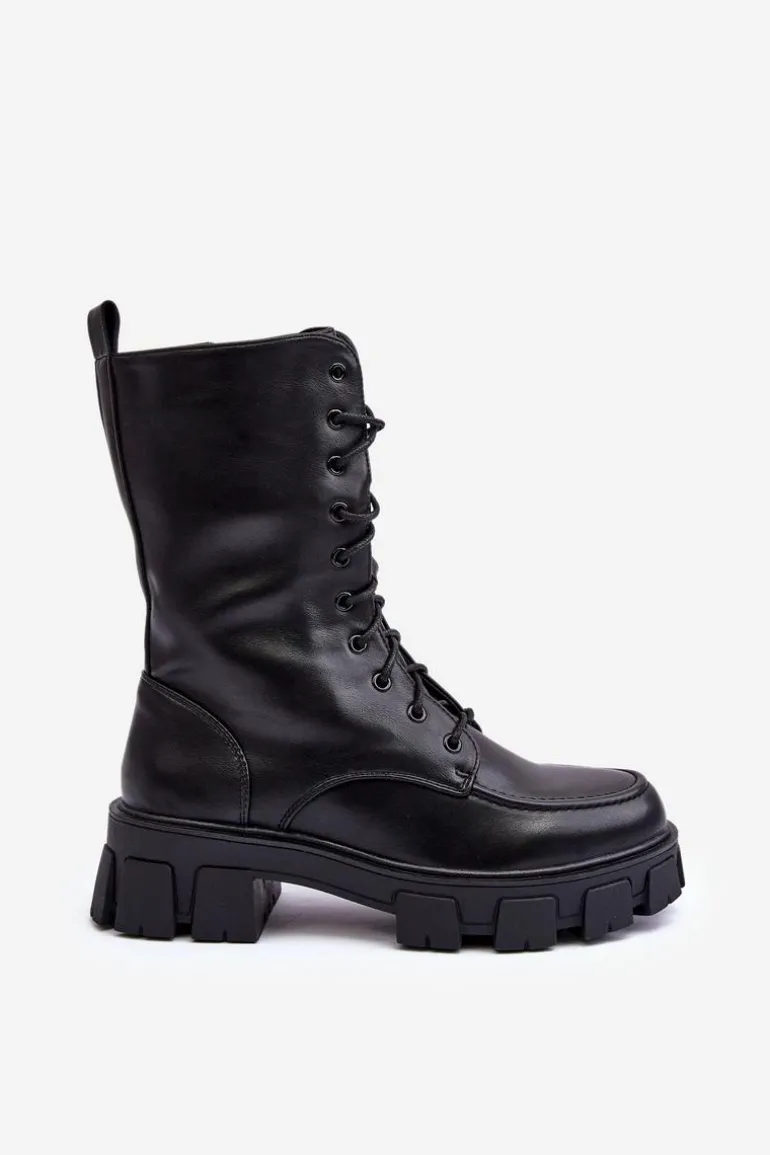 Damskie Skórzane Trapery Botki Na Suwak Czarne Igorfa