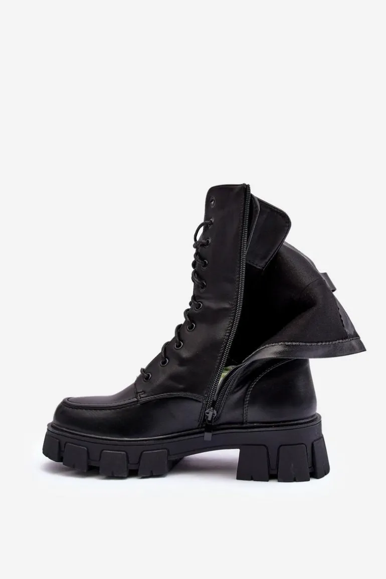 Damskie Skórzane Trapery Botki Na Suwak Czarne Igorfa