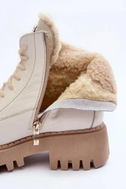 Damskie Skórzane Trapery Botki Kremowe Lemar Vergo