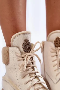 Damskie Skórzane Trapery Botki Jasnobeżowe Lemar Vergo