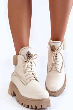 Damskie Skórzane Trapery Botki Jasnobeżowe Lemar Vergo