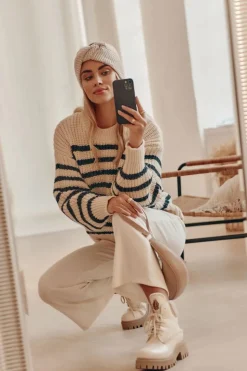 Damskie Skórzane Trapery Botki Jasnobeżowe Lemar Vergo