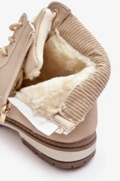 Damskie Skórzane Trapery Ocieplane Beżowe Bimena