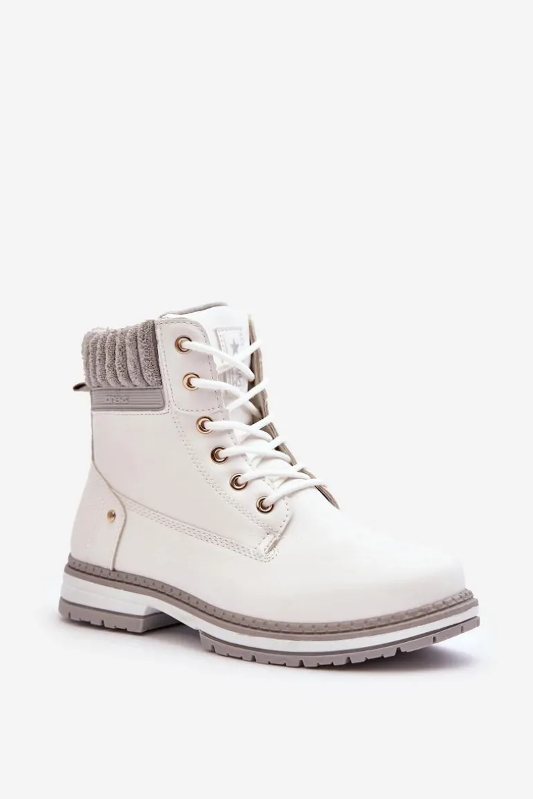 Damskie Skórzane Trapery Ocieplane Białe Katalis