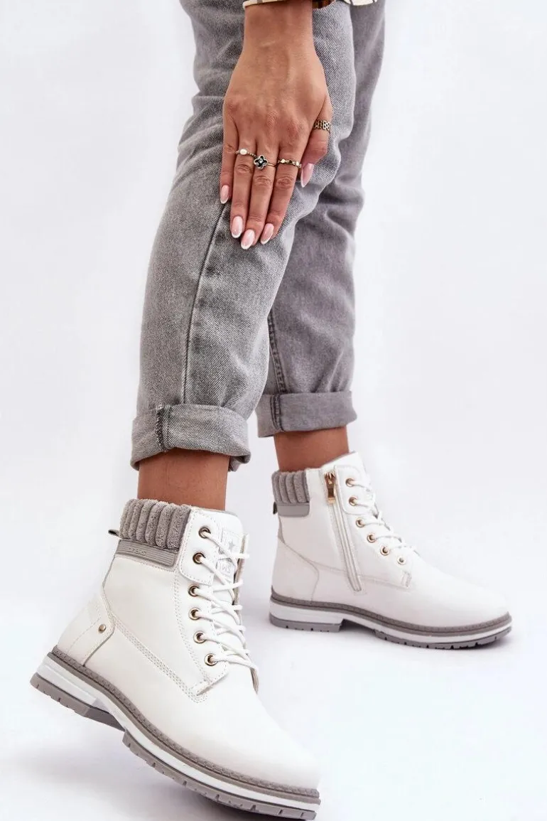 Damskie Skórzane Trapery Ocieplane Białe Katalis