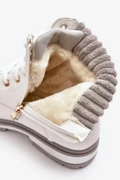 Damskie Skórzane Trapery Ocieplane Białe Katalis