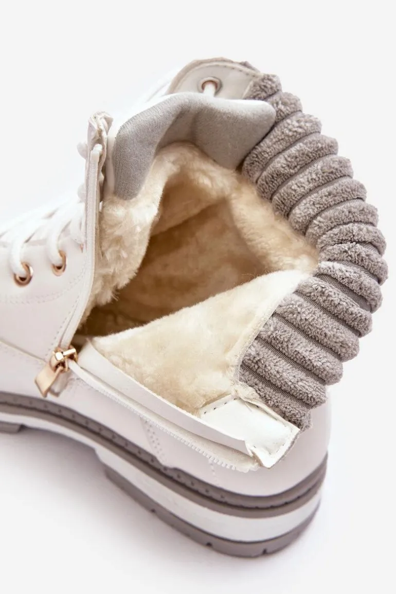 Damskie Skórzane Trapery Ocieplane Białe Katalis