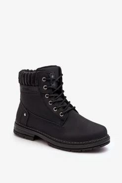 Damskie Skórzane Trapery Ocieplane Czarne Katalis