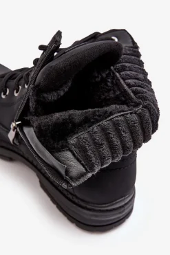 Damskie Skórzane Trapery Ocieplane Czarne Katalis