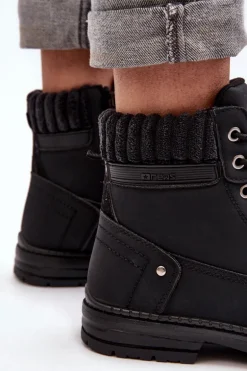 Damskie Skórzane Trapery Ocieplane Czarne Katalis