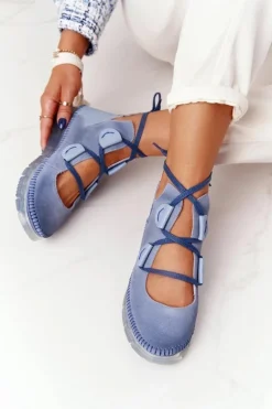 Damskie Skórzane Trzewiki Maciejka Niebieskie 04457-06