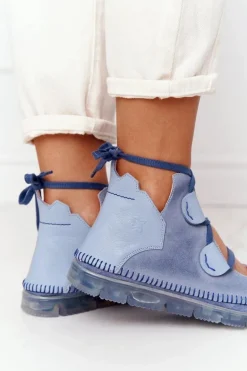 Damskie Skórzane Trzewiki Maciejka Niebieskie 04457-06