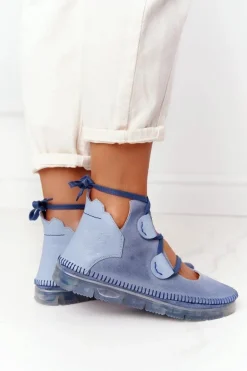 Damskie Skórzane Trzewiki Maciejka Niebieskie 04457-06