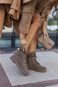 Damskie Skórzane Welurowe Botki Nicole 2673 Brązowe