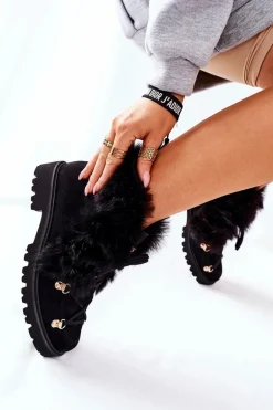 Damskie Skórzane Welurowe Botki Nicole Czarne 2680/028