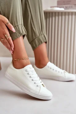 Damskie Skórzane Wiązane Klasyczne Trampki Białe Misima